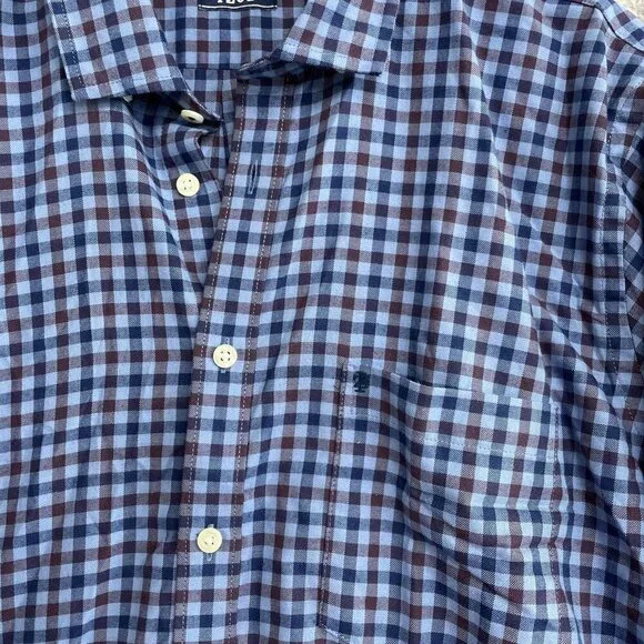 Izod Luxe Touch Men's L Modern Fit Blue Checkered Button-Up Dress Shirt M0429 - Picture 11 of 13